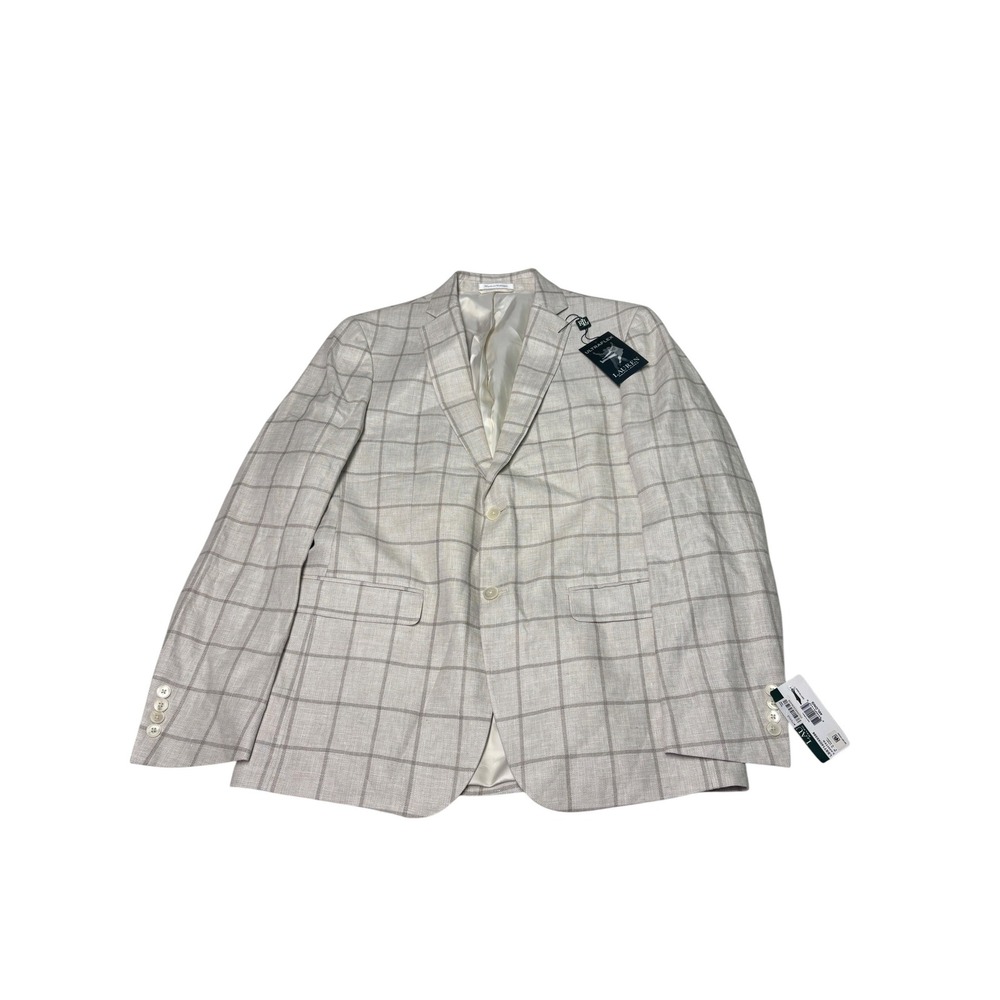 NWT Lauren Ralph Lauren Men 40L Ultraflex Linen Blend Windowpane Blazer Natural